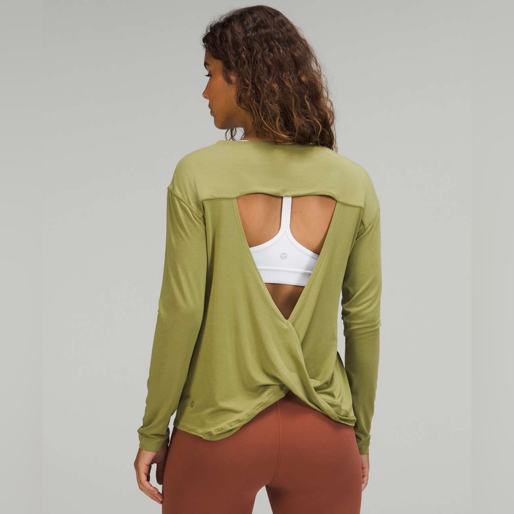 Lululemon Modal-Blend Open-Back Long Sleeve Shirt Bronze Green Size Medium